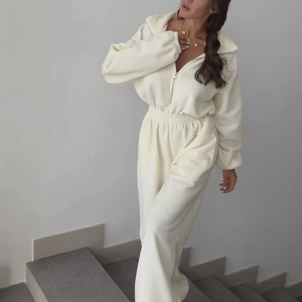 Dames Jumpsuit met Lange Mouwen en Elastische Taille - Casual & Elegant