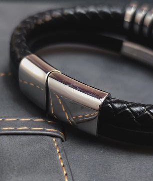 Heren Leren Armband met RVS Details - Stijlvol & Klassiek
