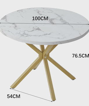 Moderne Ronde Eettafel 100cm met Marmerlook - Luxe en Stijlvol Design