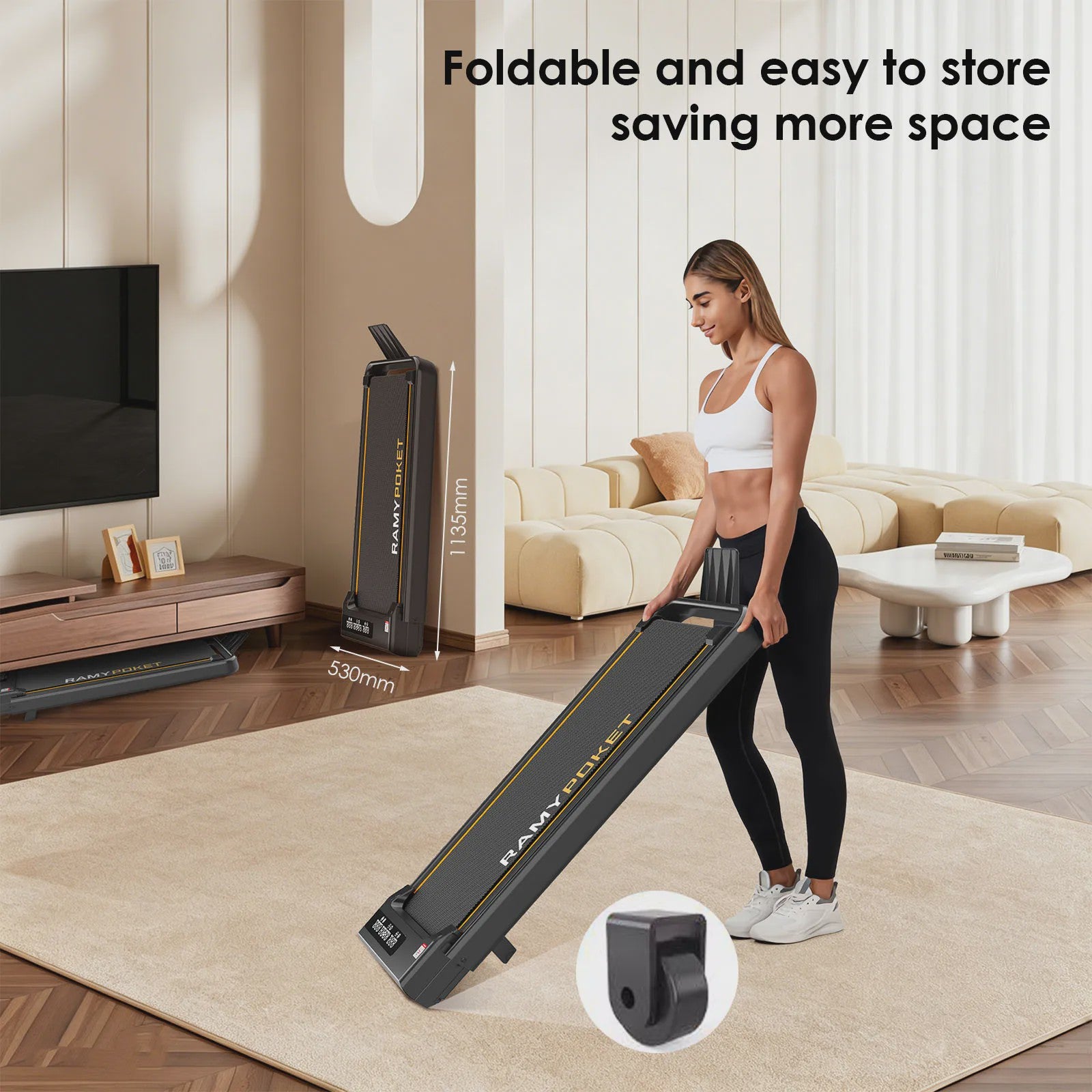 RAMYPOKET Opvouwbare Walking Pad Loopband met 9% helling, 2.5PK, 1-10 km/u, APP & LED, max 150kg