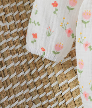 Schattige Baby Meisjes Jumpsuit met Bloemenprint, Lange Mouwen, Strikjes & Hoofdband - 0-6 Maanden