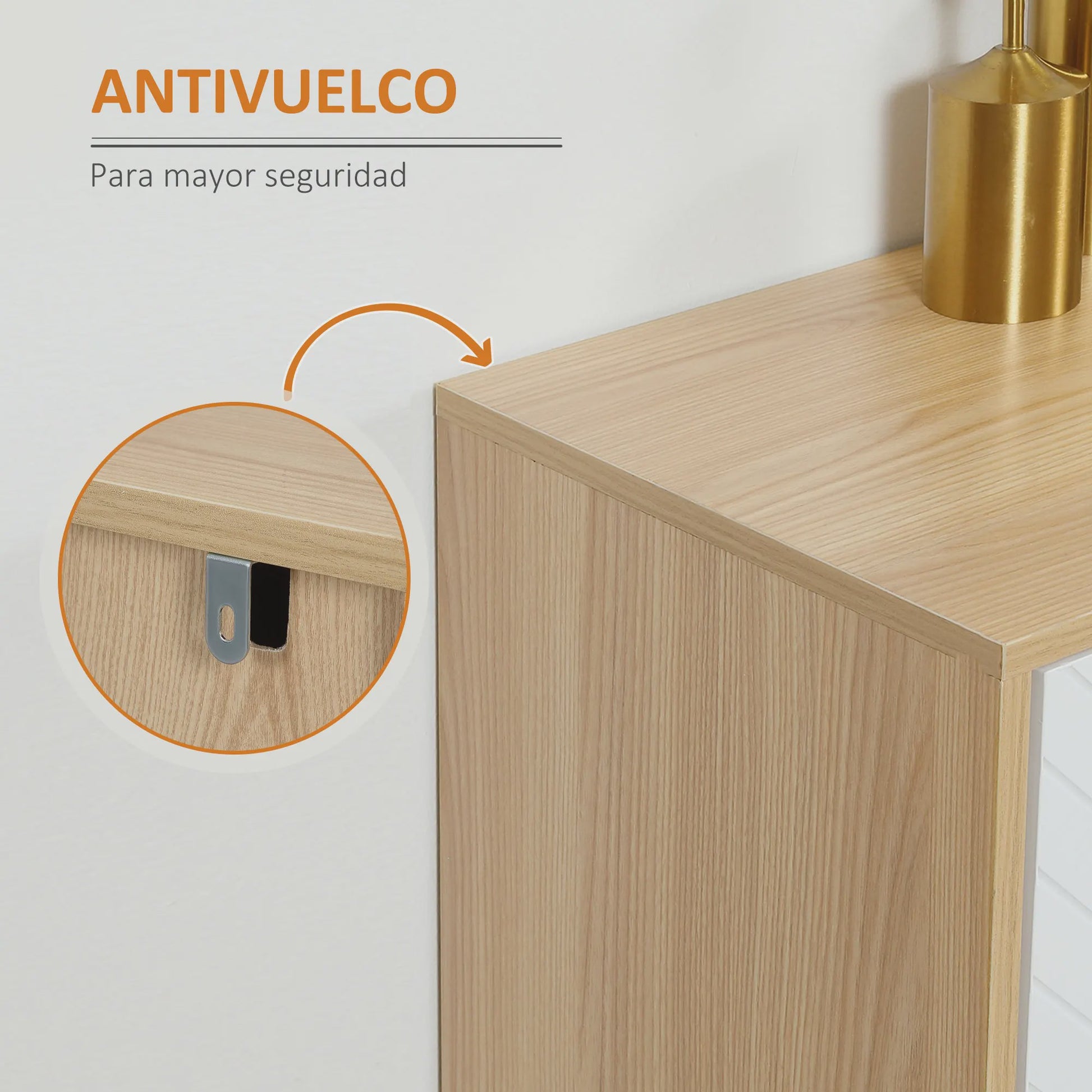 Modern Wit Dressoir met Natuurlijk Houtdetail - 120 cm Breed - Anti-Tip Functie