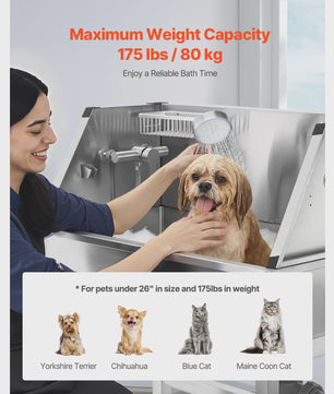 RVS Hond Wasstation 34"/62" - Professionele Hondenbadkuip met Kraan & Douchekop