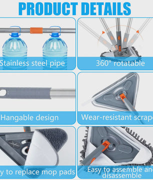 360° Draaibare Dweil met Lange Steel - Microvezel Dweil voor Muren, Vloeren & Ramen