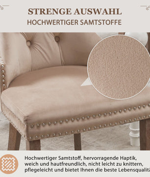 Set van 2 Luxe Fluwelen Eetkamerstoelen met Knopen en Houten Poten