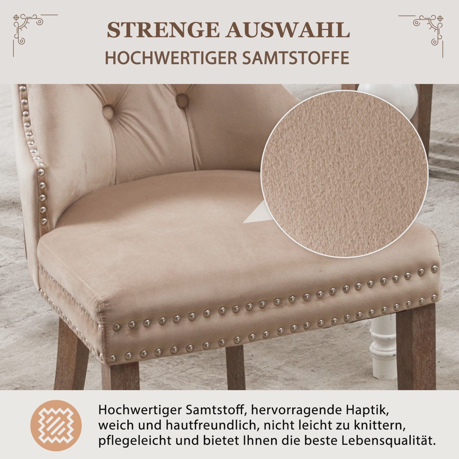 Set van 2 Luxe Fluwelen Eetkamerstoelen met Knopen en Houten Poten
