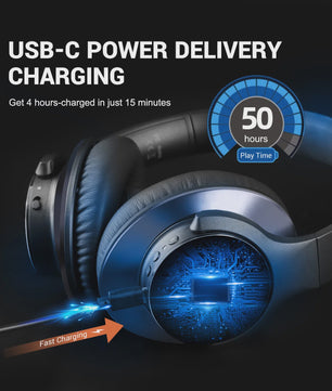 Oneodio A10 Draadloze Over-Ear Koptelefoon met Hybride ANC, Hi-Res Audio & 50u Batterijduur