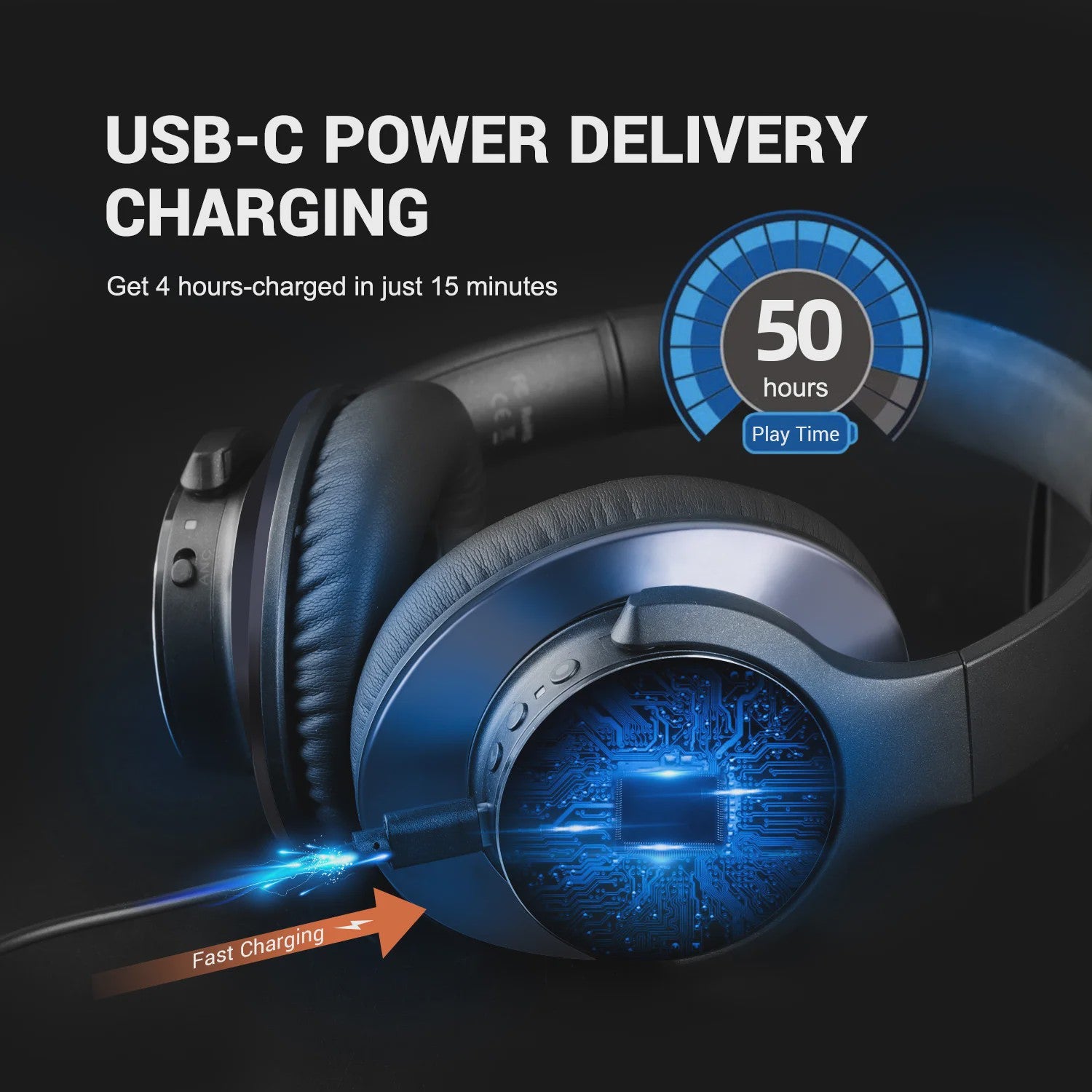 Oneodio A10 Draadloze Over-Ear Koptelefoon met Hybride ANC, Hi-Res Audio & 50u Batterijduur