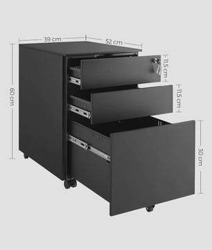 SONGMICS Mobiele Archiefkast met 3 Lades en Slot - Voor Kantoor en Thuis