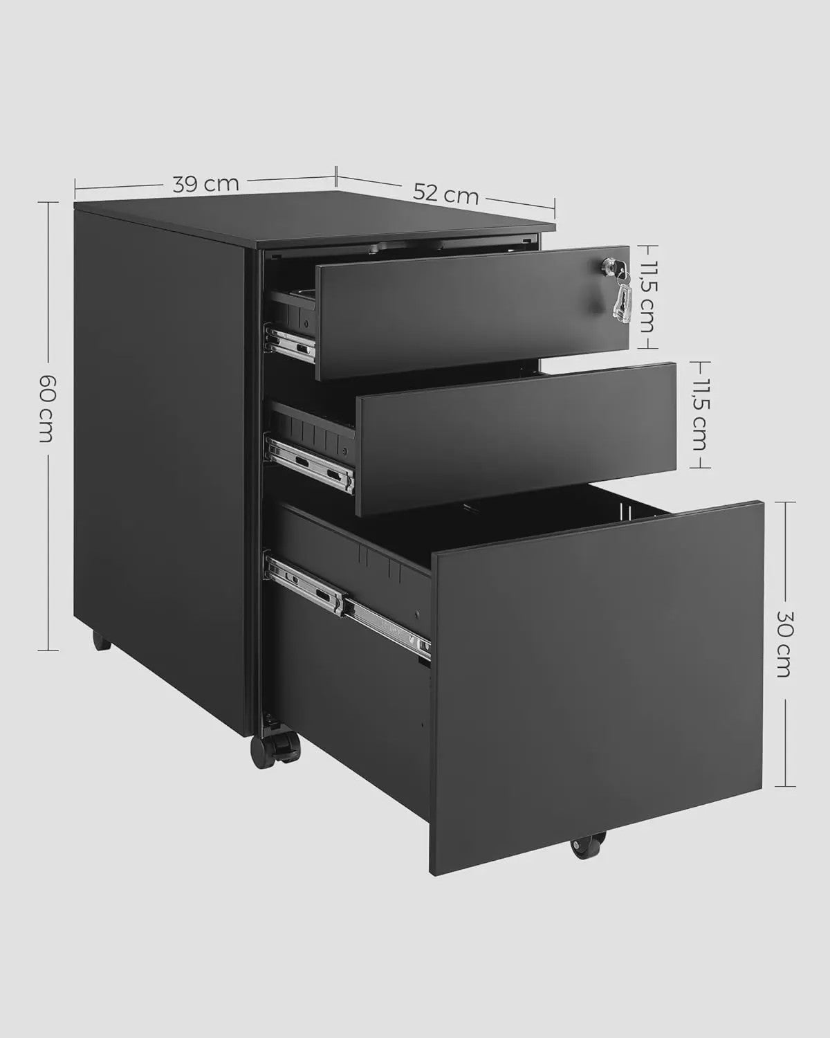 SONGMICS Mobiele Archiefkast met 3 Lades en Slot - Voor Kantoor en Thuis