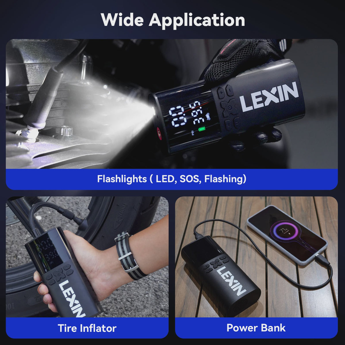 Lexin P4 Draagbare Smart Air Pump - 4000mAh Compressor voor Auto, Motor, Fiets met LED Digitaal Display