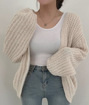 Oversized Gebreide Cardigan met Lantaarnmouwen - Vintage Y2k Stijl