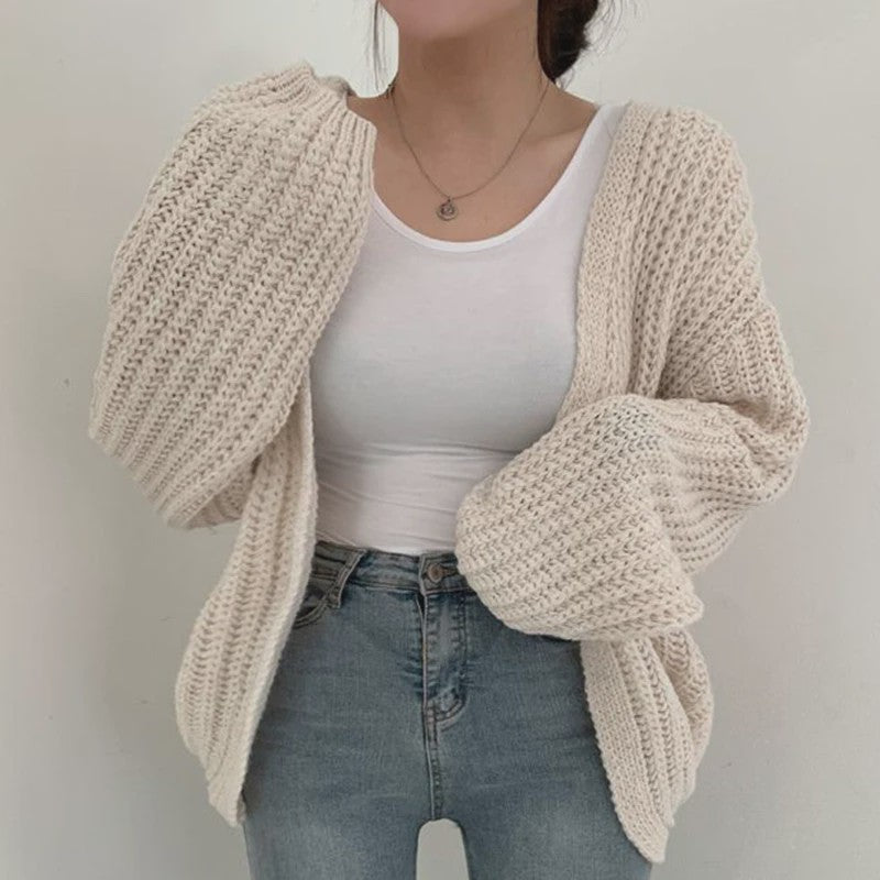 Oversized Gebreide Cardigan met Lantaarnmouwen - Vintage Y2k Stijl
