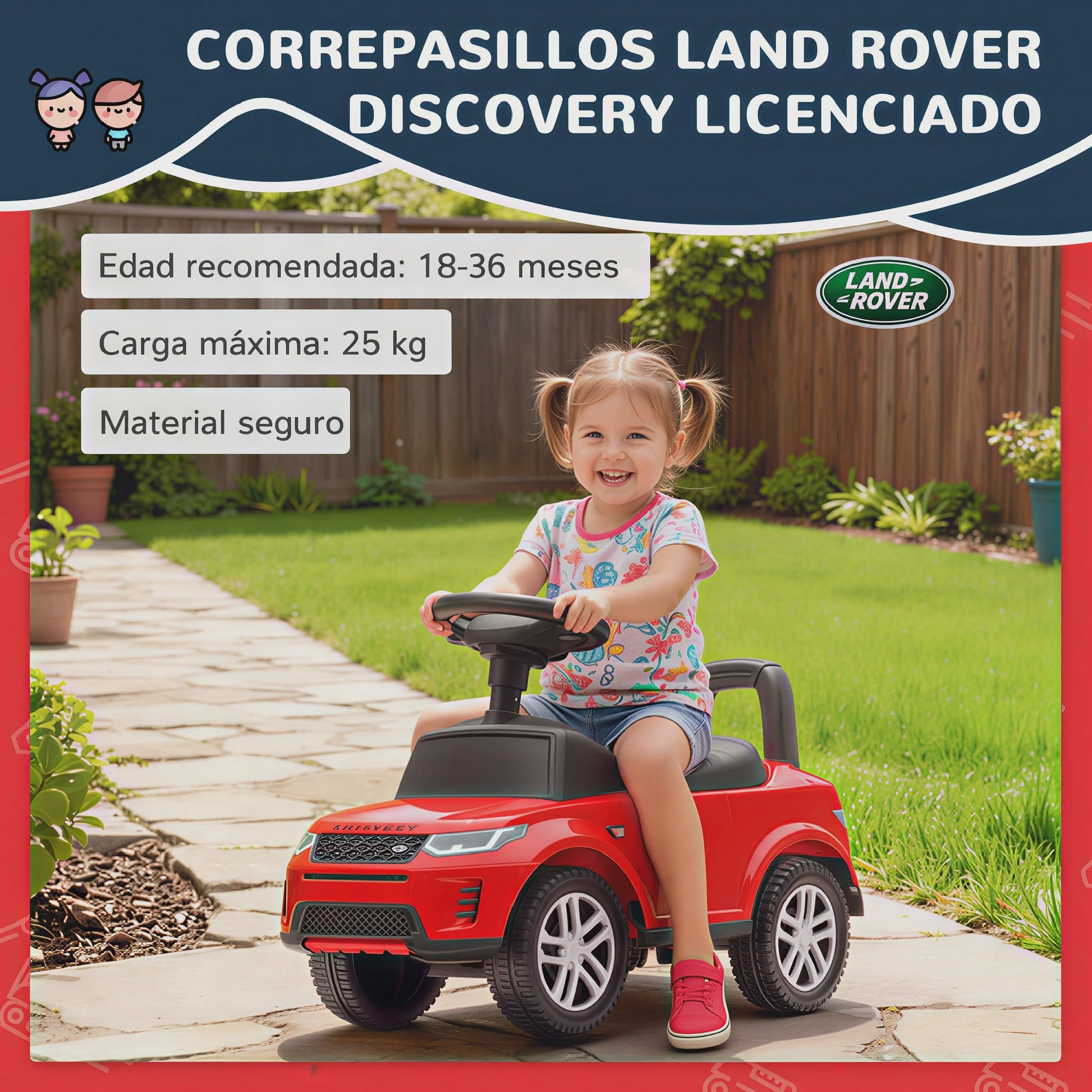 Land Rover Licentie Loopauto Rood voor Kinderen 18-36 Maanden met Geluid en Opbergruimte