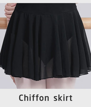 Zwart Balletpakje met Korte Mouwen en Chiffon Rokje - Dans, Gymnastiek, Yoga