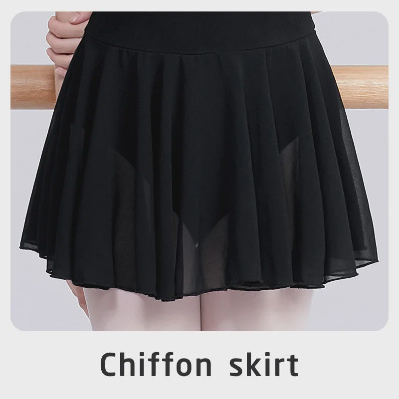 Zwart Balletpakje met Korte Mouwen en Chiffon Rokje - Dans, Gymnastiek, Yoga