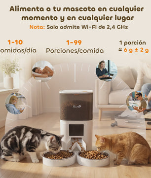 Pawhut Automatische Voerbak 6L met Wifi & App Bediening - Programmeerbaar, 2 Bakken, Spraakopname