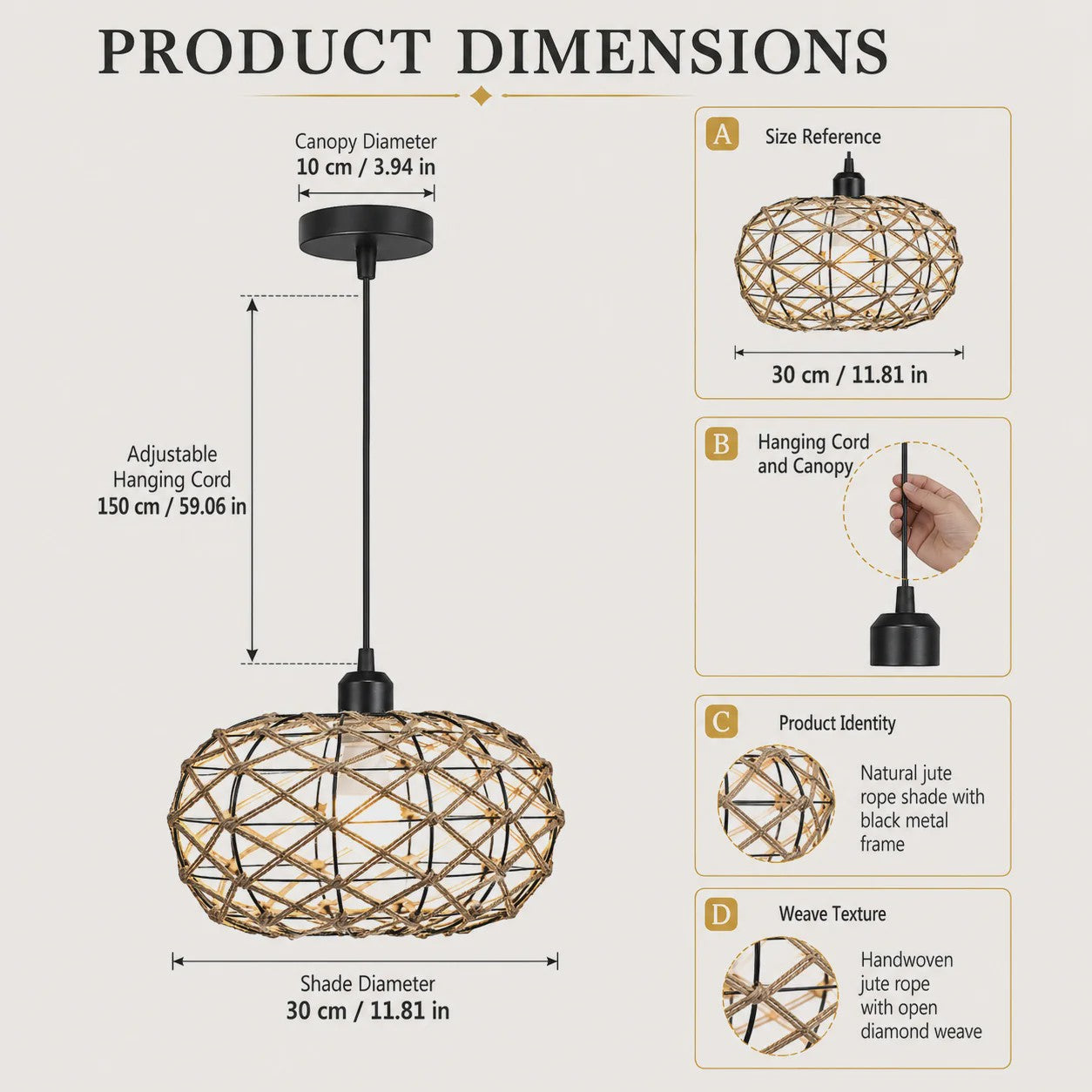 Rustieke Jute Touw Hanglamp - Boho Stijl Verlichting voor Keuken, Eetkamer & Slaapkamer