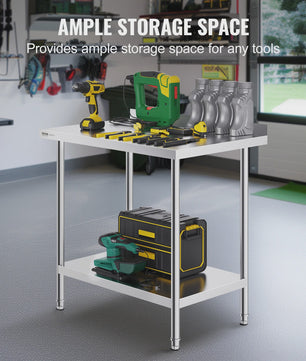 RVS Werktafel 24"x36" - Zwaar Uitvoering, Verstelbare Hoogte voor Keuken & Werkplaats