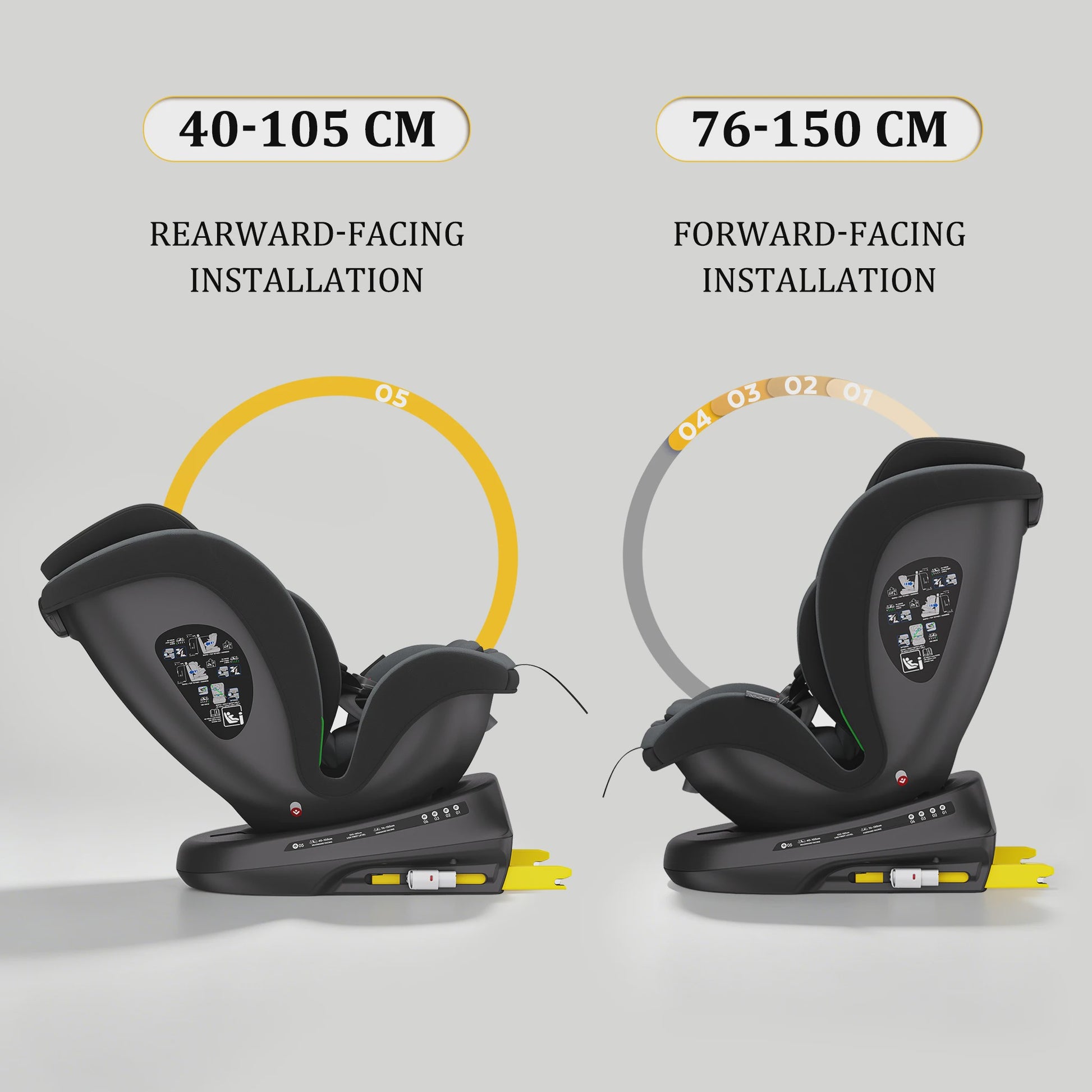 Reecle I-Size 360° Draaibaar Autostoeltje 40-150cm (0-12 Jaar) met ISOFIX