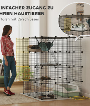 Grote DIY Kattenkooi Ren met Platforms en Hangmat - Ruim Binnenverblijf voor Katten