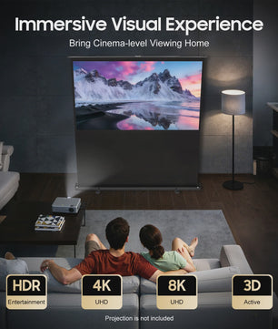 80 Inch Draagbaar Projectiescherm met Verhoogbaar Frame - 16:9, 4K/8K Ultra HD, 160° Kijkhoek, HDR/3D