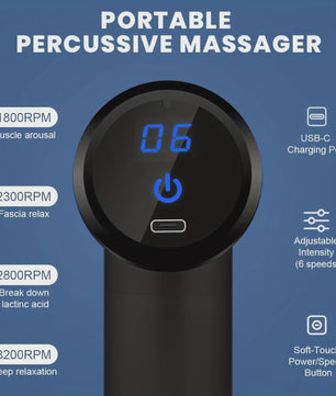 Draagbaar Massagepistool met LED Touchscreen en 4 Opzetstukken