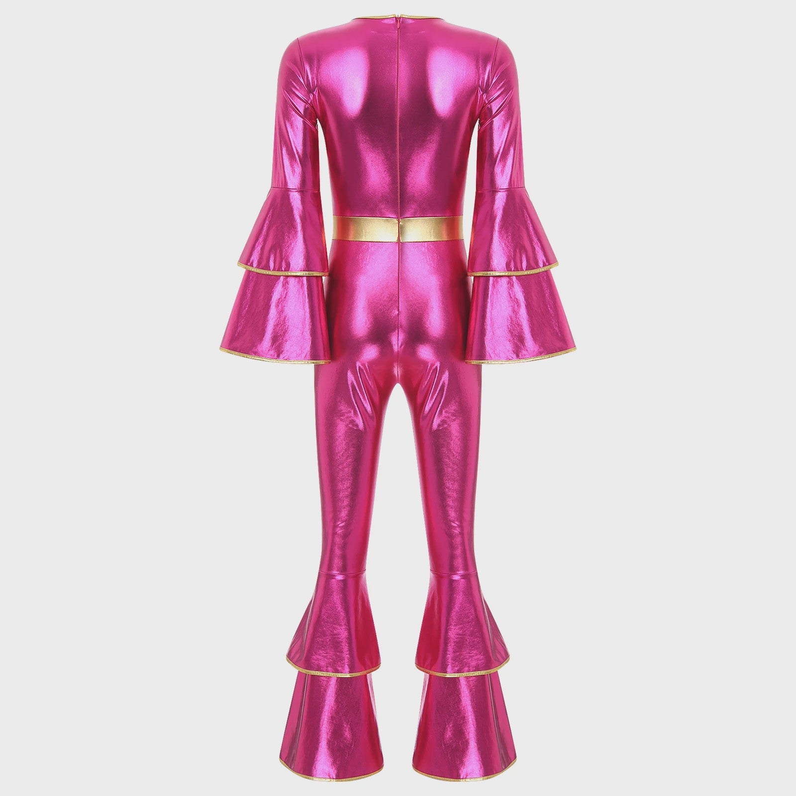 Dames Jumpsuit 70s Disco Metallic Met Wijde Pijpen en Flare Mouwen