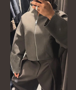 Dames Cropped Jacket met Opstaande Kraag - Vintage Stijl Herfst Winter