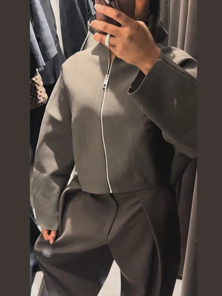 Dames Cropped Jacket met Opstaande Kraag - Vintage Stijl Herfst Winter