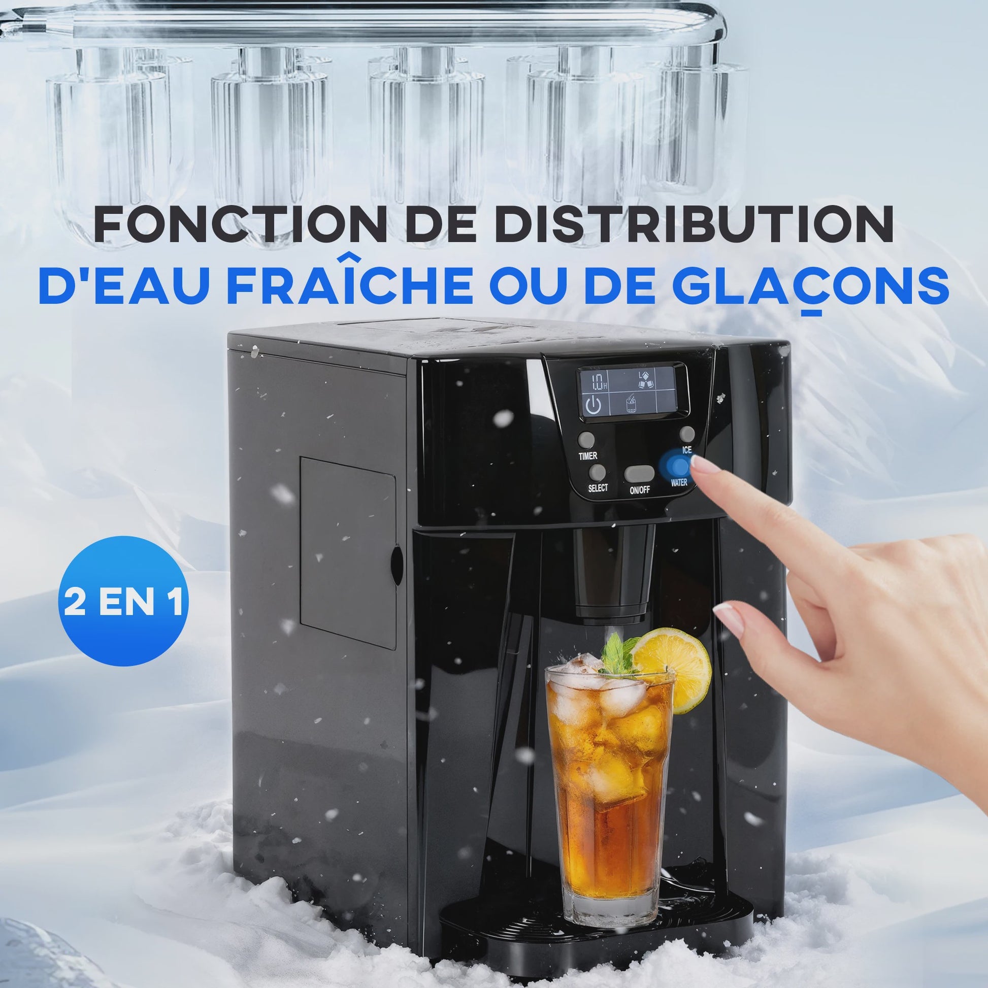 HOMCOM IJsmachine met Waterdispenser - 12kg/24u, 3L Tank, Verstelbare IJsblokjes, Zwart