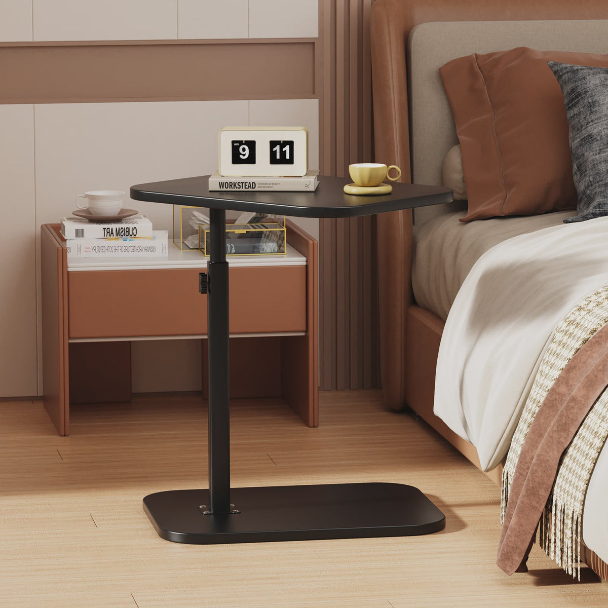 Verstelbare en Draaibare Bijzettafel - C-vormig Koffietafel voor Sofa en Bed