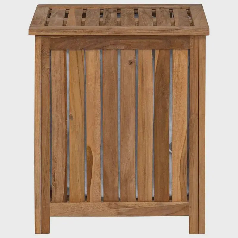 Natuurlijke Teak Houten Was Mand 50x35x60cm met Deksel - Badkamer Opbergmeubel