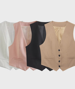 Chic Dames Vest - Vintage Mouwloos Single-Breasted Gilet voor een Stijlvolle Look