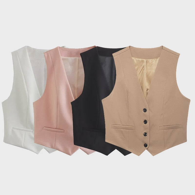Chic Dames Vest - Vintage Mouwloos Single-Breasted Gilet voor een Stijlvolle Look