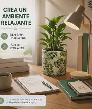 Decoratieve Keramische Bloempot met Groene Bladeren Print - 13x12cm Cilindrisch - Modern & Veelzijdig