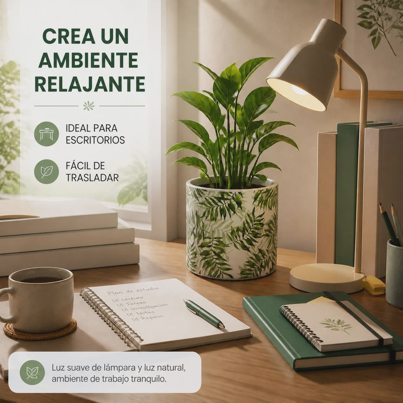 Decoratieve Keramische Bloempot met Groene Bladeren Print - 13x12cm Cilindrisch - Modern & Veelzijdig