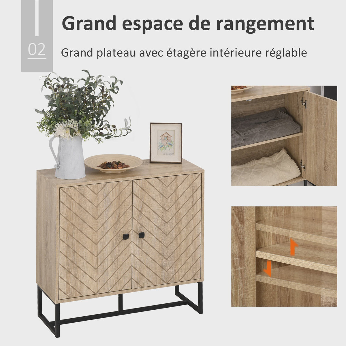 HOMCOM Buffetkast met 2 Deuren en Metalen Poten - Zwart, 80x29.5x80 cm