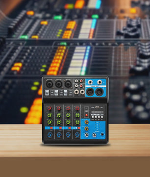 5-Kanaals Audio Mixer met 48V Fantoomvoeding, Bluetooth 5.0 & USB - Professionele Geluidskaart voor Streaming & KTV