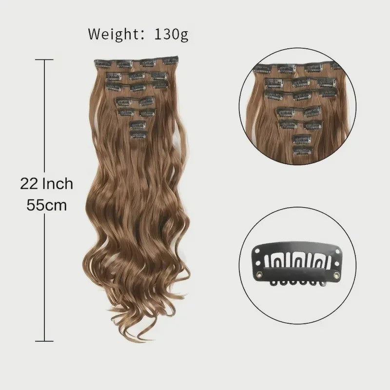 Clip-in Haarverlenging 7 Delig - 55cm Lang Krullend Synthetisch Haar