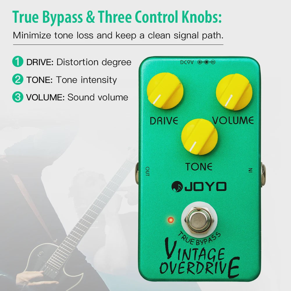 JOYO JF-01 Vintage Overdrive Gitaarpedaal - Breed Gainbereik voor Blues & Rock