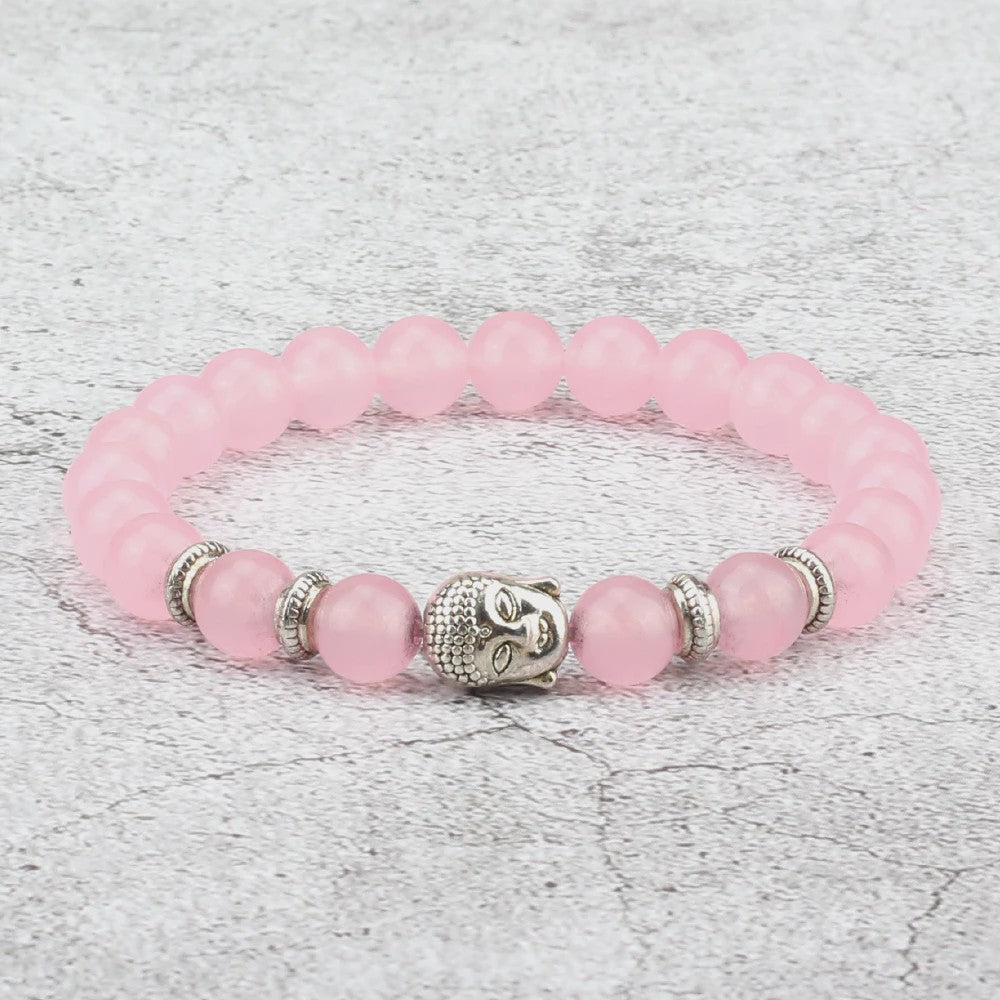 Buddha Hoofd Kralen Armbanden - Natuursteen (Tijgeroog, Vulkanisch, Malachiet, Rozenkwarts)