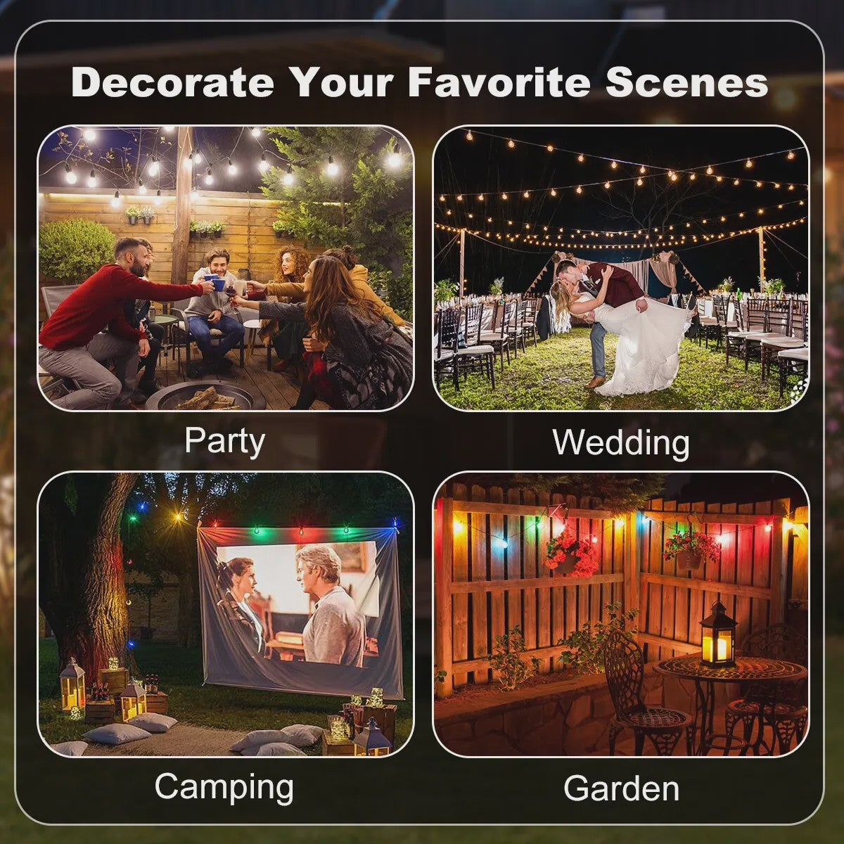 Waterproof Solar Kerstverlichting Slinger met RGB Kleuren en Shatterproof E27 S14 Lampjes - Ideaal voor Buitenfeesten