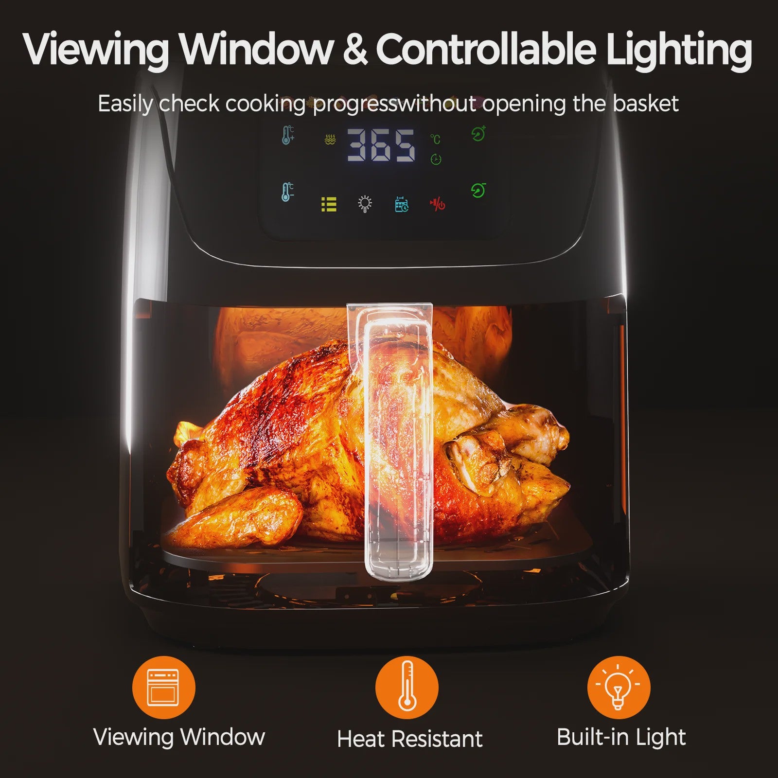7L Airfryer met Zichtvenster - 1500W, Digitaal Touchscreen, Vaatwasserbestendig