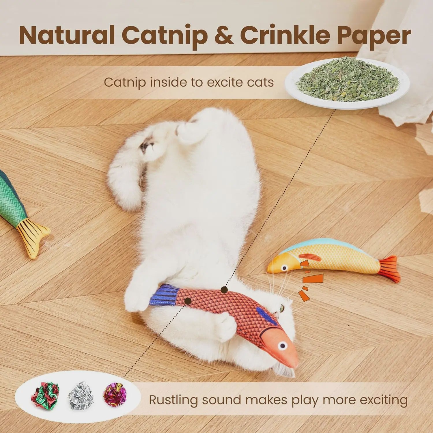 Interactief Vis Speeltje voor Katten met Kattenkruid en Ritselgeluid - Zacht & Duurzaam
