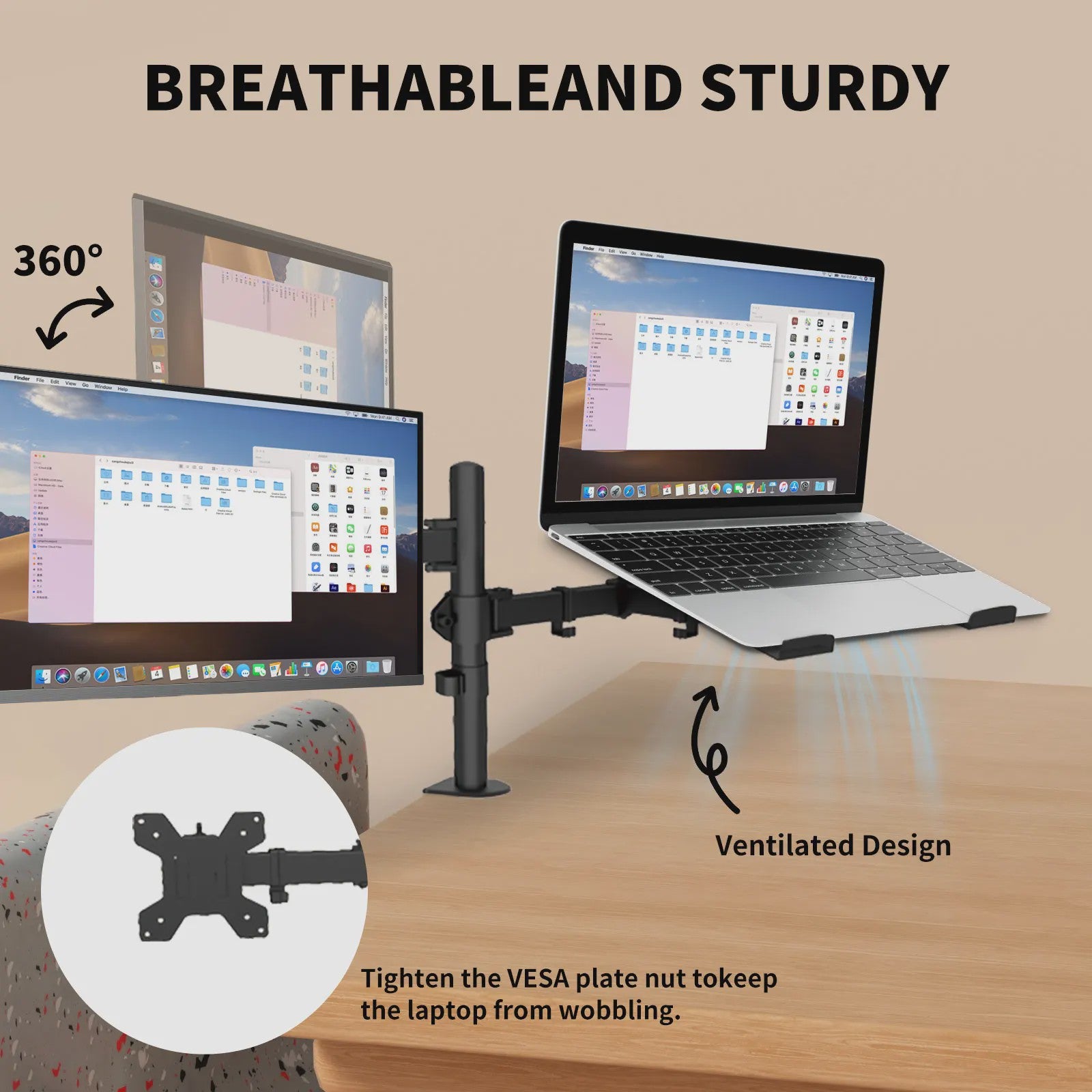 360° Draaibare Laptop & Monitor Standaard met Kabelmanagement
