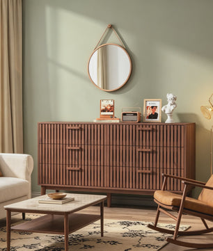 Ladekast met Rotan Front - Massief Hout - Mid-Century Modern Design