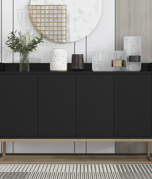 Modern Dressoir met 4 Deuren en Handgreep-loos Design - Wit, Zwart of Blauw
