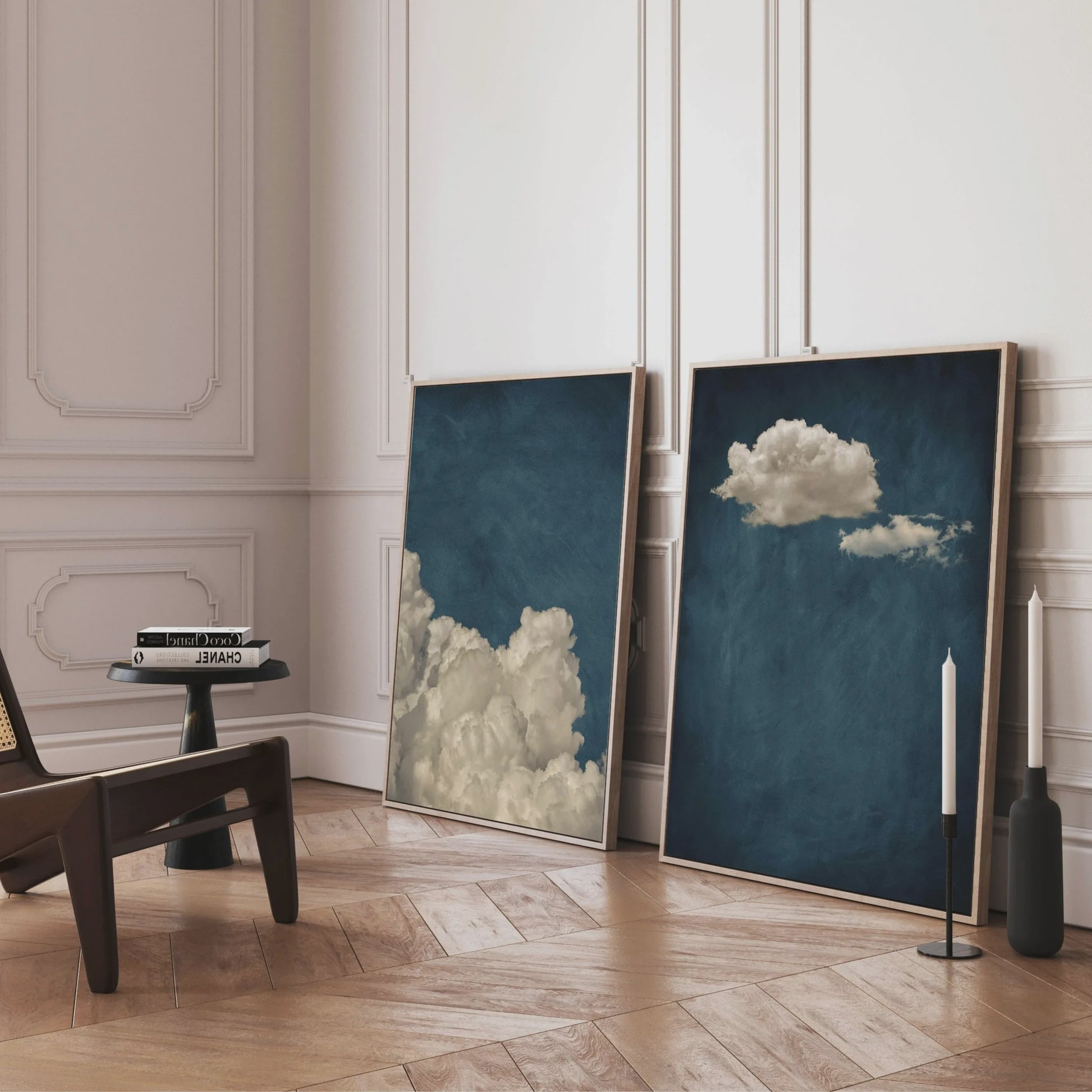 Abstracte Blauwe Wolken Poster - Minimalistische Canvas Muurkunst voor Moderne Woonkamer