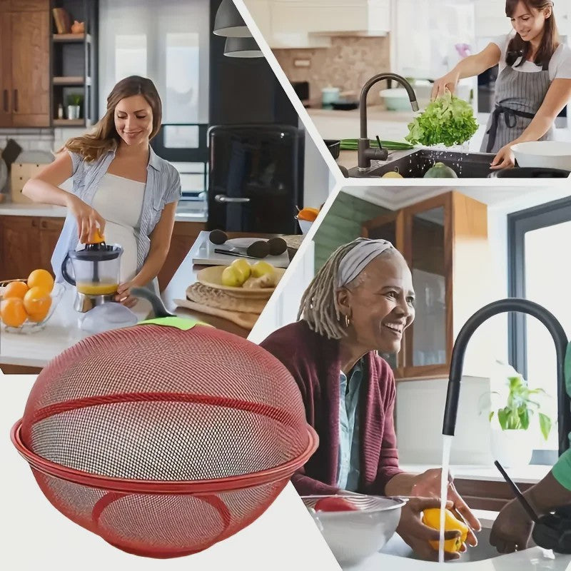 Appelvormige Metalen Fruitmand met Gaasdeksel - Roestvrij & Ventilerend